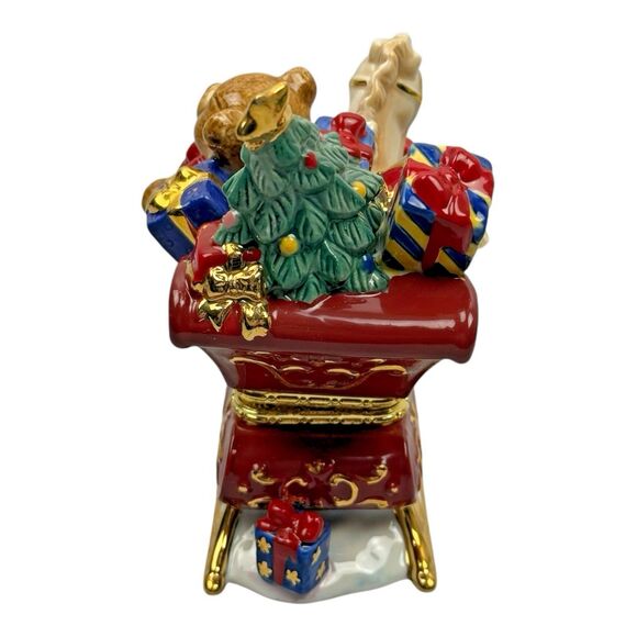 Traditions PORCELAIN CHRISTMAS SANTA & SLEIGH Decorative KEEPSAKE TRINKET BOX - Picture 8 of 16